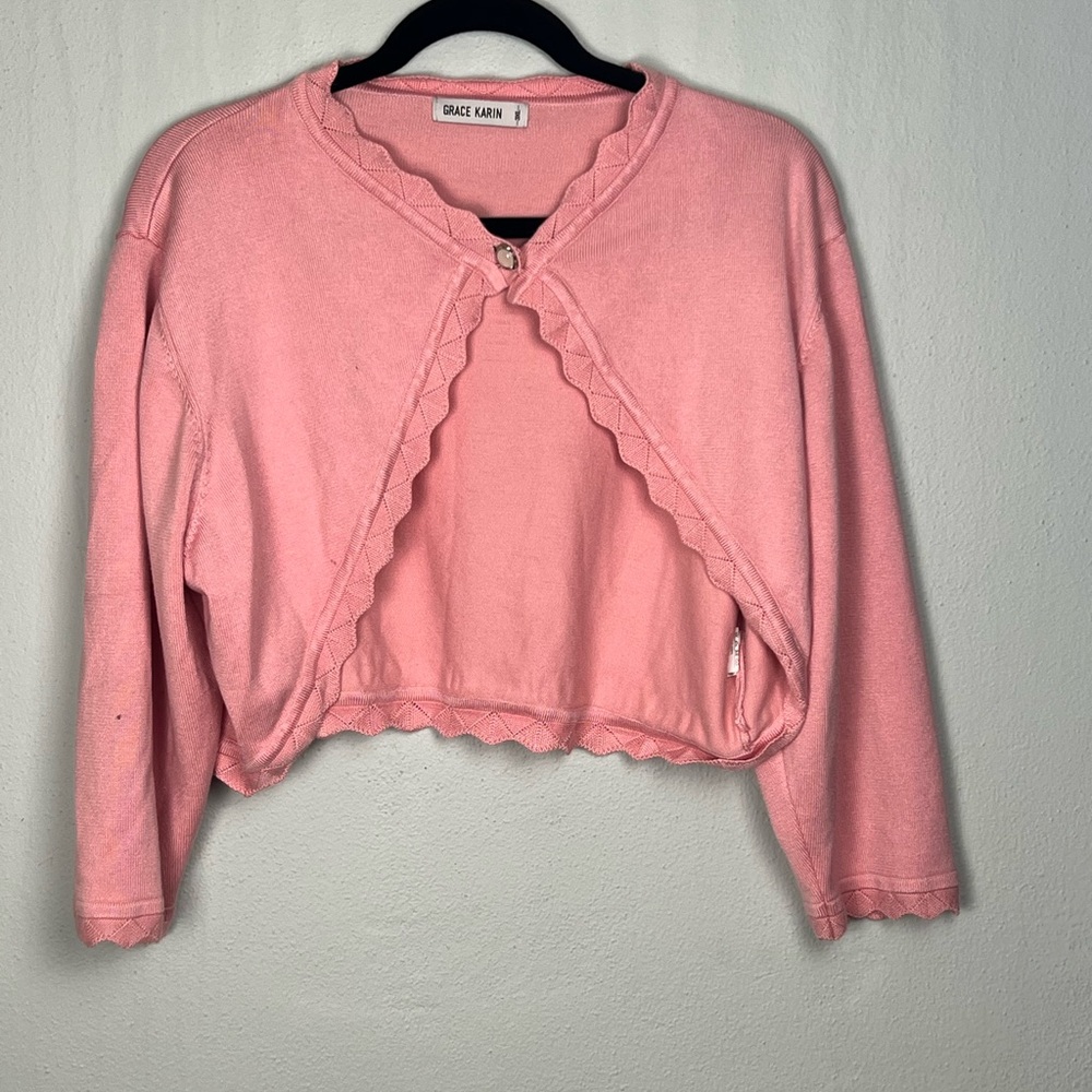 Grace Karin Scalloped Pink Cardigan